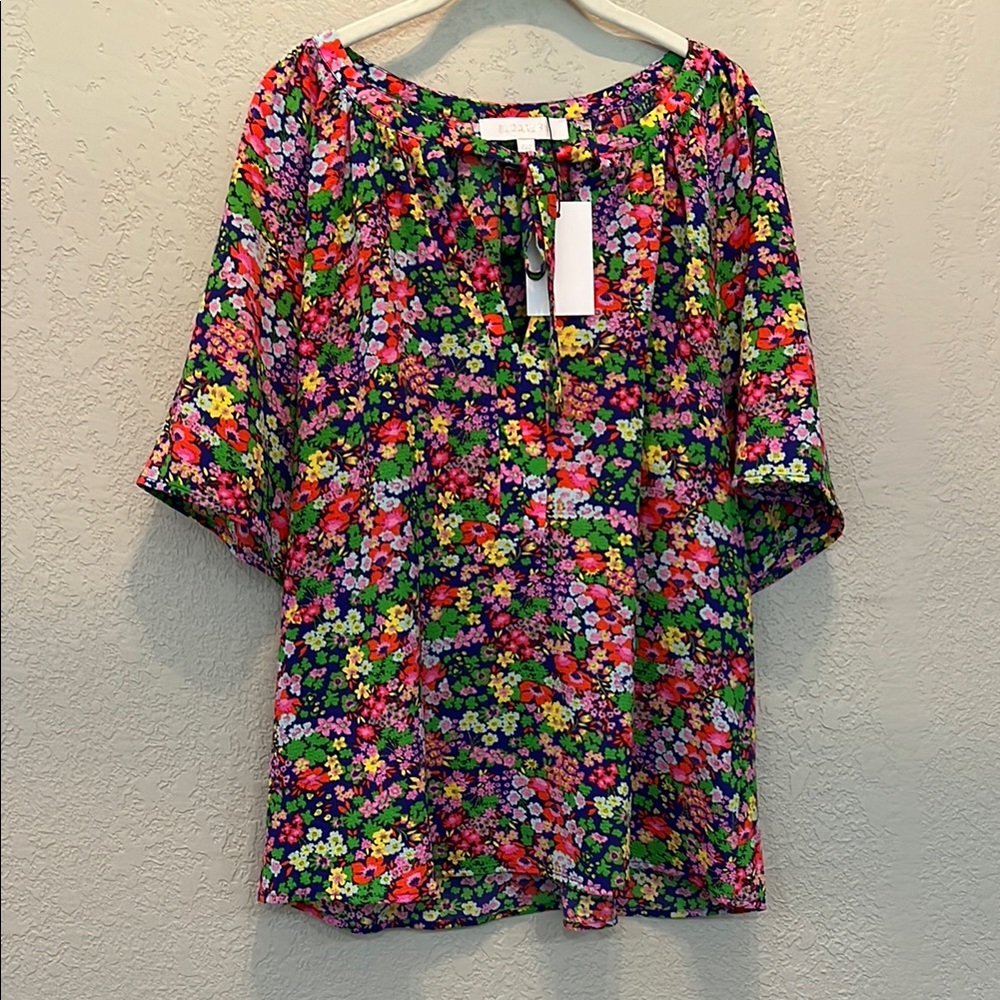 Sugarlips Pink and Red 3/4 Sleeve Tie Front Blouse